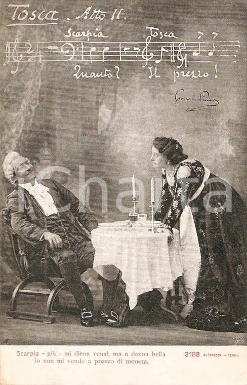 1900 ca TEATRO TOSCA Atto II Io non mi vendo a prezzo di moneta *Cartolina FP NV