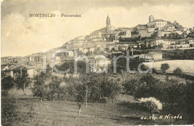 1910 MONTIGLIO MONFERRATO (AT) Veduta panoramica dell'abitato *Cartolina FP VG