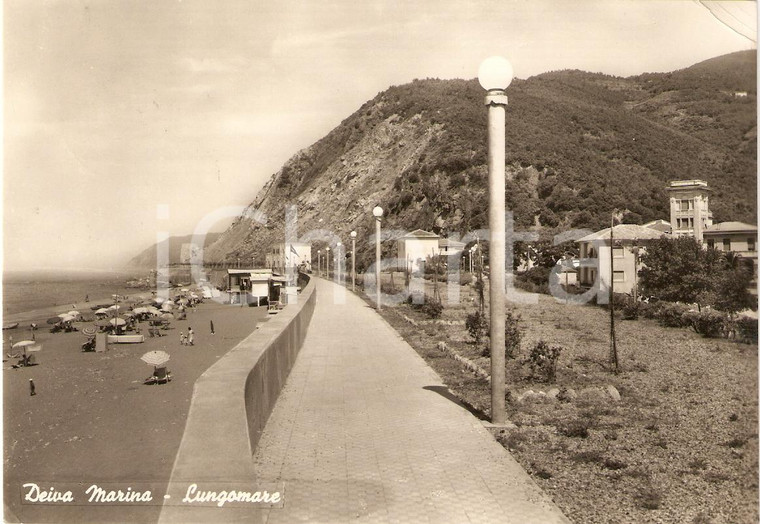 1955 ca DEIVA MARINA (SP) Lungomare con bagnanti Panorama *Cartolina FG VG