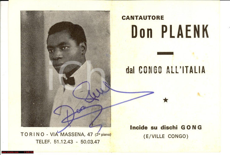 1960 il grande DON PLAENK cantautore Congo AUTOGRAFO
