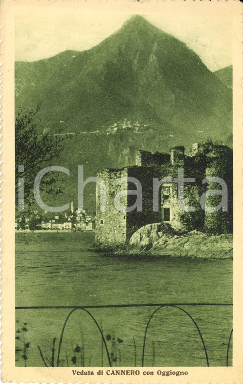 1928 CANNERO RIVIERA (VB) Veduta paese con castelli e OGGIOGNO *Cartolina FP VG