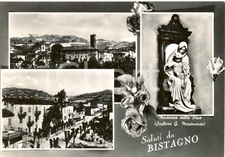 1953 BISTAGNO (AL) Vedutine CASTELLO e MADONNA DI MONTEVERDE *Cartolina FG VG