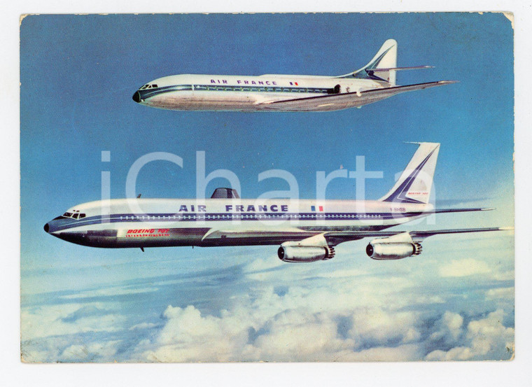 1970 ca AIR FRANCE - BOEING 707 Aerei passeggeri in volo Cartolina postale FG NV