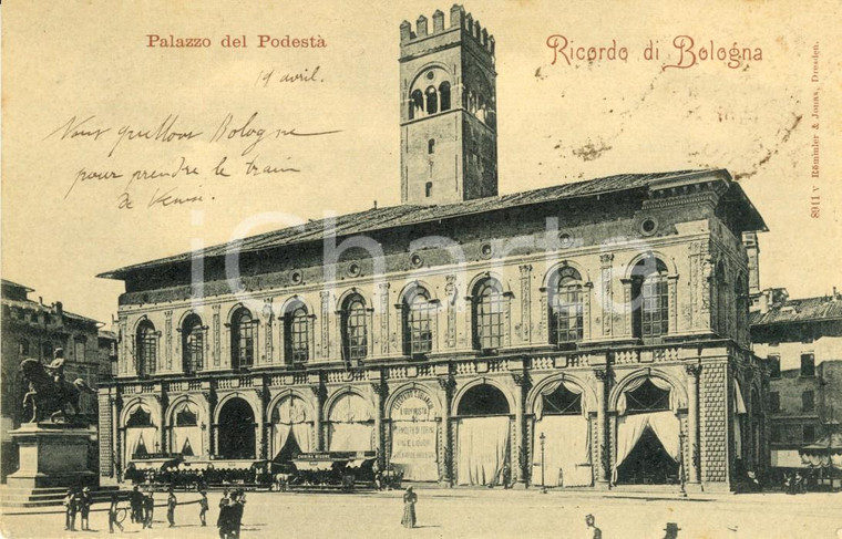 1900 BOLOGNA Veduta del Palazzo del PODESTA'  *Cartolina ANIMATA FP VG