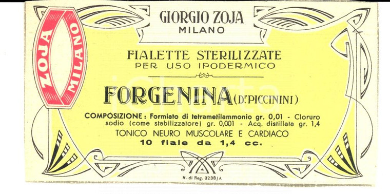 1940 ca MILANO Laboratorio Giorgio ZOJA Forgenina *Pubblicità farmaceutica