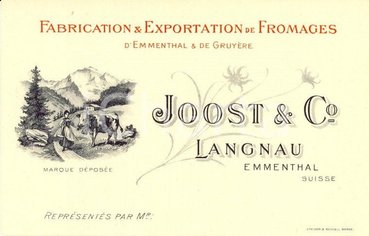 1930 ca LANGNAU (SUISSE) JOOST & C. Fabrication exportation fromages *Cartoncino