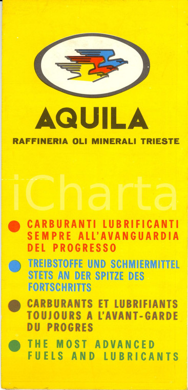 1962 TRIESTE Carta geografica DE AGOSTINI dell'ITALIA *Raffineria oli AQUILA