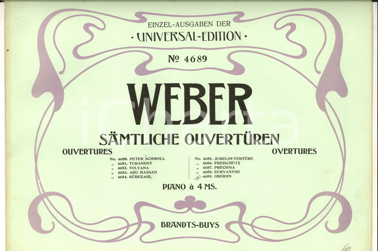 1910 Carl Maria von WEBER Samtliche Ouverturen - Oberon *Ed. UNIVERSAL n° 4689