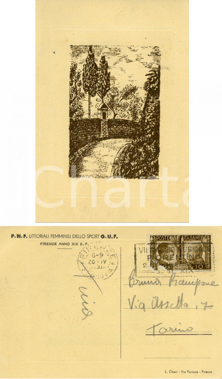 1941 FIRENZE Cartolina postale PNF - Littoriale femminili dello sport GUF FP VG