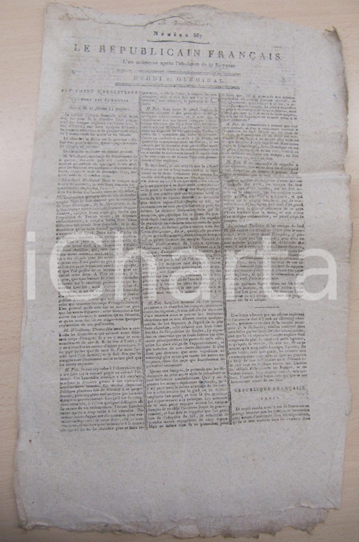 1795 LE REPUBLICAIN FRANCAIS Gazette REVOLUTION N° 867 France en guerre