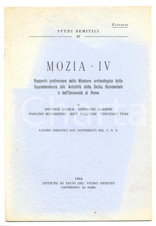 1968 Giovanni GARBINI Le iscrizioni puniche MOZIA IV