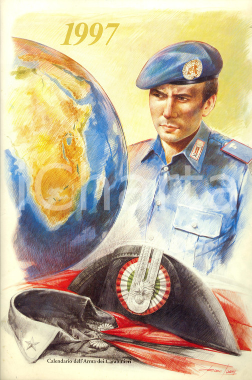 1997 ARMA CARABINIERI Calendario illustrato Ireneo JANNI 100° Missione di CRETA