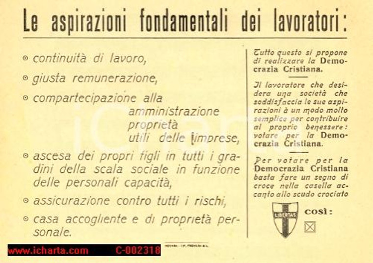 1948 (?) DC Le aspirazione fondamentali dei lavoratori - Volantino PROPAGANDA