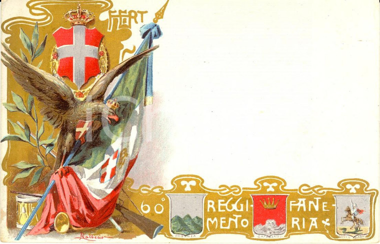 1900 ca REGIO ESERCITO 60º Reggimento FANTERIA *Cartolina ILLUSTRATA FP NV