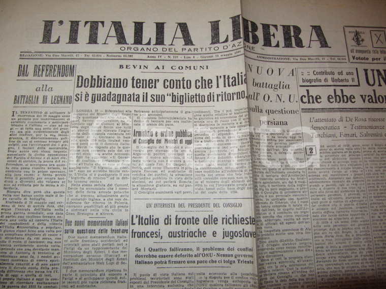 1946 ITALIA LIBERA I Liberali sono fiancheggiatori del Fascimo *Giornale