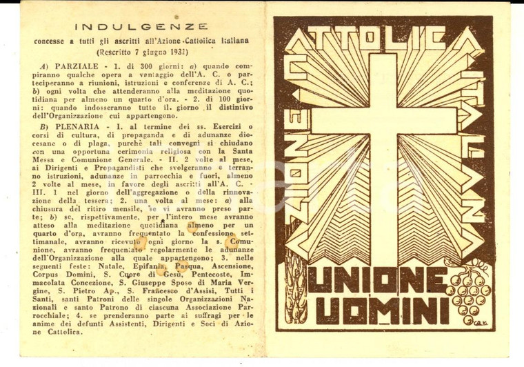 1937 MONTESCHENO AZIONE CATTOLICA Tessera UNIONE UOMINI Alessandro COMINA