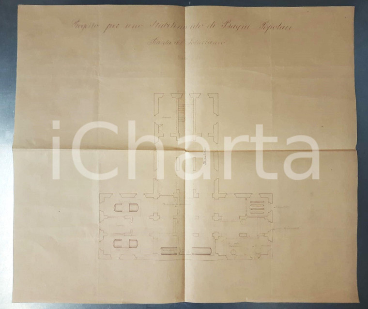 1910 ca PAVIA (?) Progetto per stabilimento bagni popolari - Planimetria 40 x 48