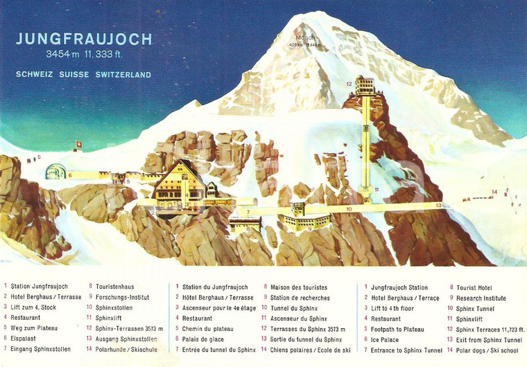 1975 ca SWITZERLAND Mappa del JUNGFRAUJOCH *Cartolina ILLUSTRATA FG NV