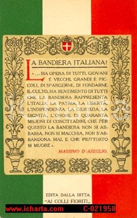 1930 ca BANDIERA ITALIANA Cartolina Ai Colli Fioriti