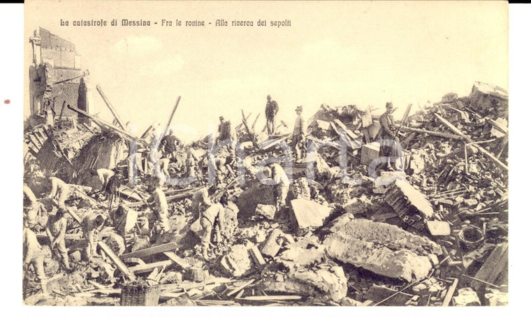 1908 MESSINA TERREMOTO Ricerca dei sepolti fra le rovine *Cartolina ANIMATA FP