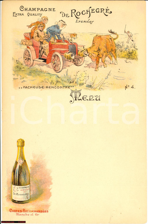1910 EPERNAY Champagne extra quality DE ROCHEGRE' Menu