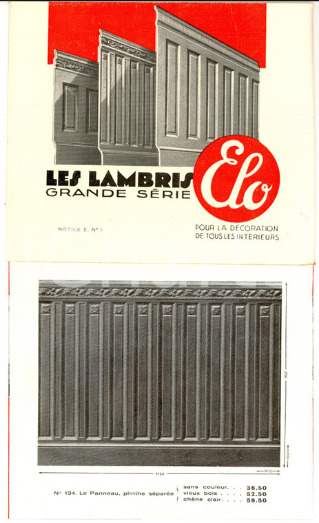 1930 PARIS Société Anonyme ELO - Les lambris *Opuscolo ILLUSTRATO