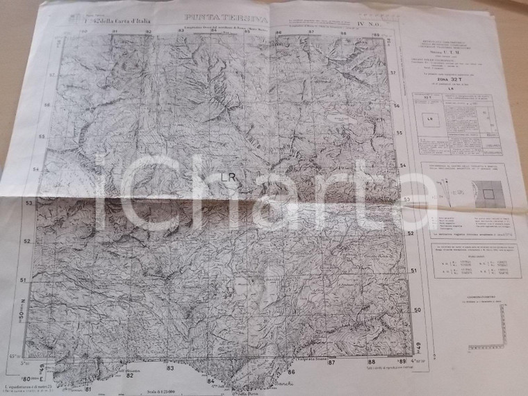 1935 ca Istituto Geografico Militare CARTA D'ITALIA - PUNTA TERSIVA (AO) *Mappa