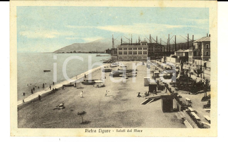 1929 PIETRA LIGURE (SV) Veduta della spiaggia con le barche *Cartolina ANIMATA