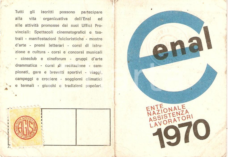 1970 GENOVA Circolo ENAL B. Bottino *Tessera 