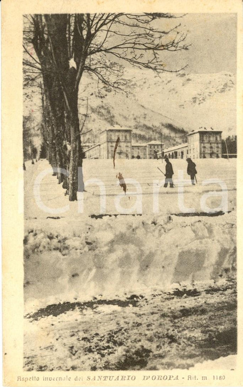 1918 OROPA (BI) Il Santuario della MADONNA NERA innevato Cartolina ANIMATA FP VG