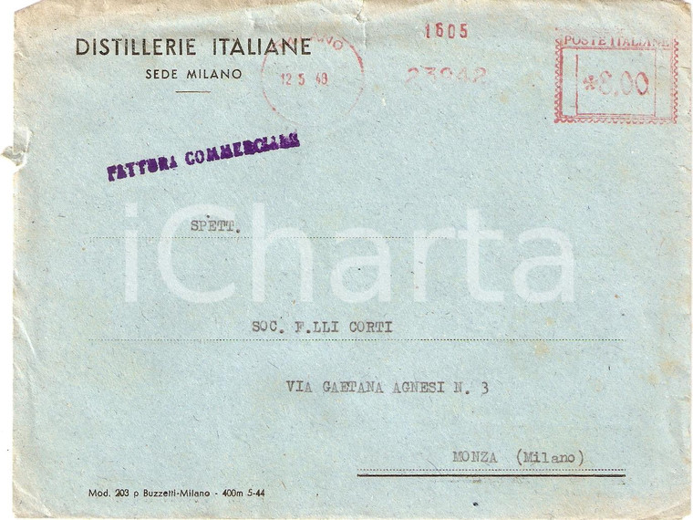 1948 MILANO Ditta DISTILLERIE ITALIANE *Busta intestata VG