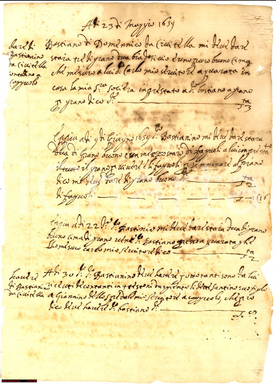 1659 CIVITELLA (AR) Contadino debitore grano e fagioli