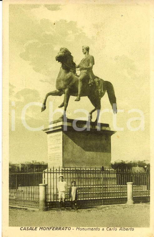 1929 CASALE MONFERRATO Monumento a CARLO ALBERTO con bambini in posa *Cartolina