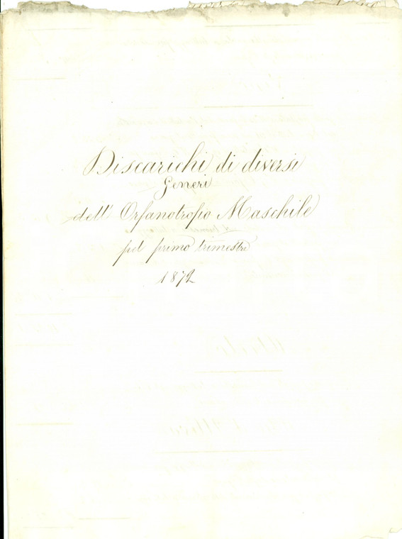 1872 FANO (PU) Generi alimentari per Orfanotrofio Maschile *Documento