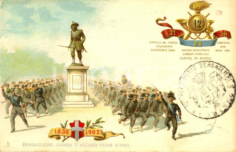 1900 ca REGIO ESERCITO 12° Reggimento BERSAGLIERI *Cartolina Illustrata FP NV