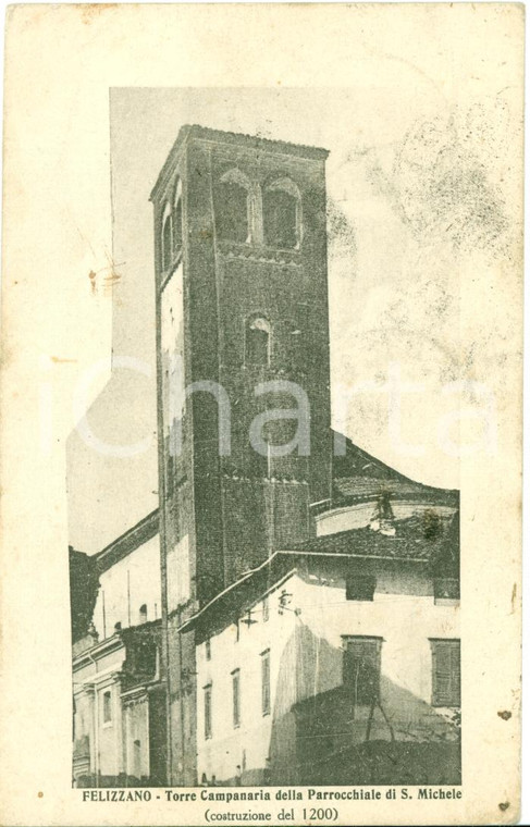 1923 FELIZZANO (AL) Torre campanaria Chiesa SAN MICHELE Cartolina FP VG