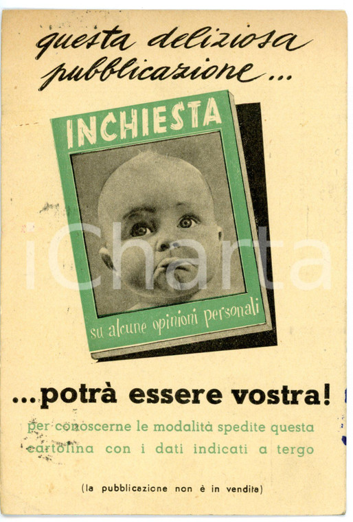 1954 INA ASSICURAZIONI Pubblicità pubblicazione "Inchiesta" *Cartolina FG VG