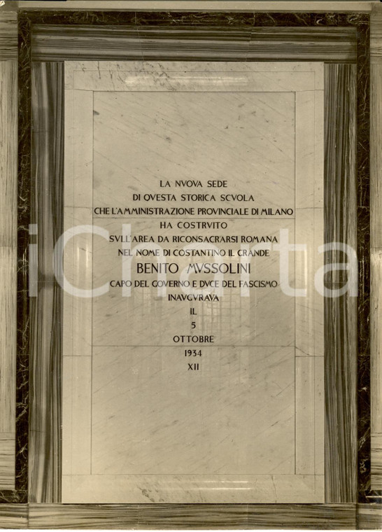 1934 MILANO Istituto Tecnico Carlo CATTANEO Lapide per DUCE *Fotografia