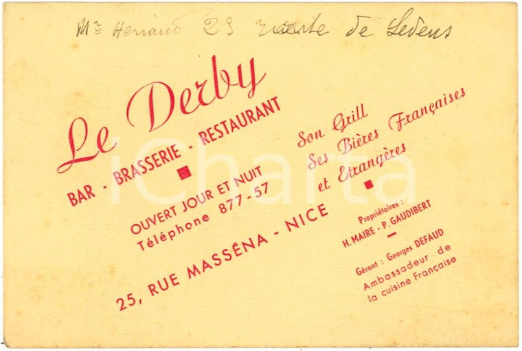 1920 circa NICE (F) Bar Brasserie Restaurant LE DERBY