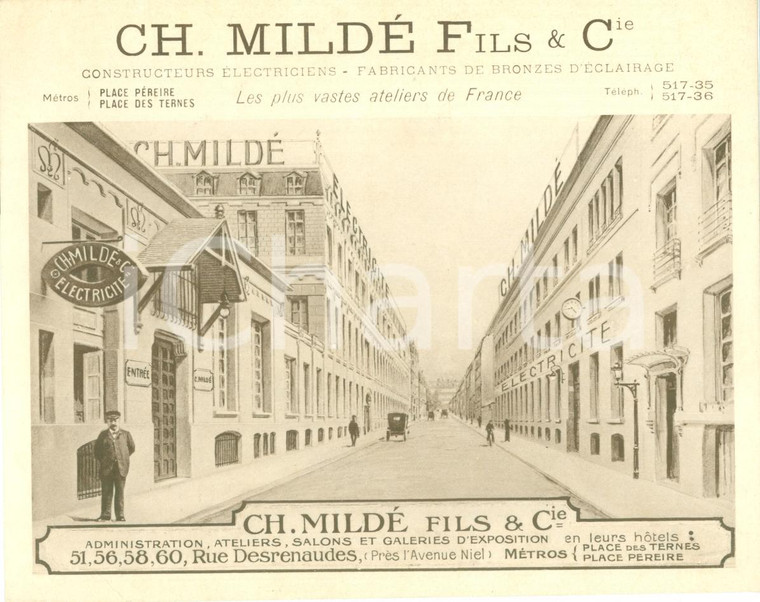 1913 PARIS Ch. MILDE' Fils C.ie Constructeurs électriciens Biglietto ILLUSTRATO