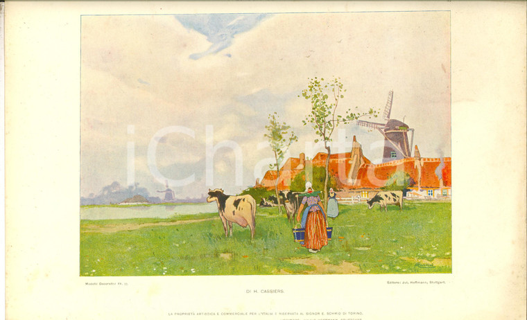 1910 ca Henri CASSIERS Paesaggio olandese *Tavola 35x25 da MODELLI DECORATIVI"