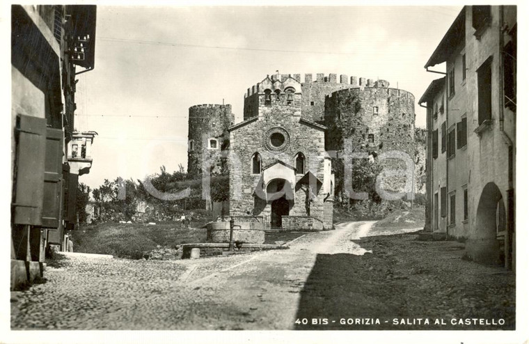 1939 ca GORIZIA Salita al CASTELLO Chiesa SANTO SPIRITO *Cartolina animata FP VG