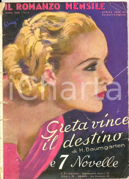 1934 IL ROMANZO MENSILE Greta vince il destino BAUMGARTEN illustratore BIANCHI