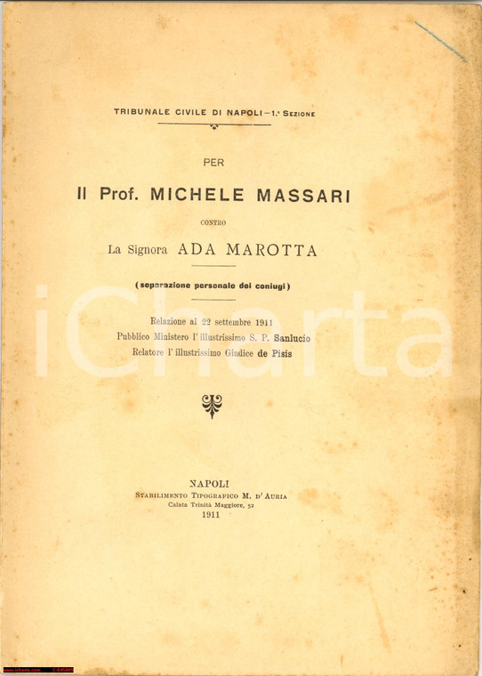 1911 NAPOLI Separazione coniugi MAROTTA MASSARI