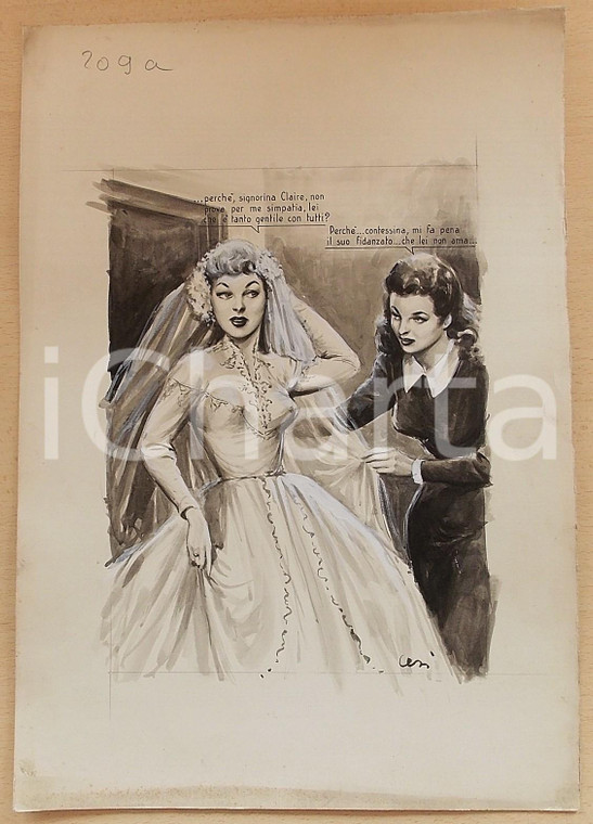 1955 ca BOZZETTO ORIGINALE La preparazione della sposa *Illustrazione CESI