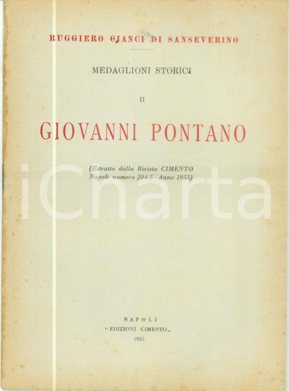 1955 Ruggiero CIANCI DI SANSEVERINO Giovanni PONTANO Estratto dal CIMENTO