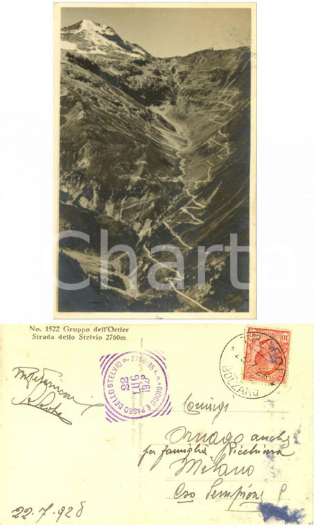 1928 STELVIO (BZ) Strada per il passo e Gruppo dell'ORTLES *Cartolina FP VG