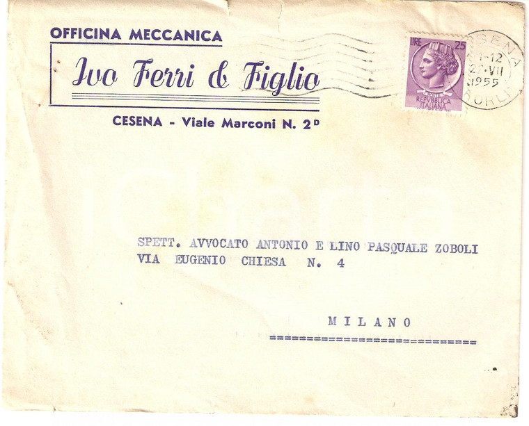 1955 CESENA Ivo FERRI e Figlio Officina meccanica *Busta intestata VG
