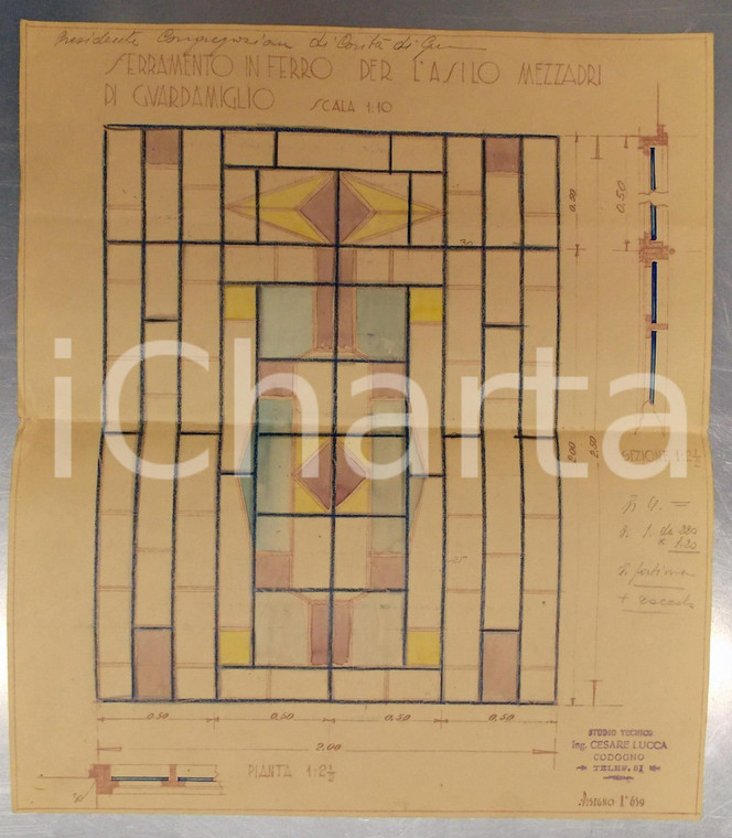 1940 ca GUARDAMIGLIO Cesare LUCCA Progetto asilo mezzadri - Serramento in ferro