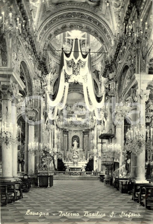 1968 LAVAGNA (BG) Interno della Basilica di SANTO STEFANO *Cartolina FG VG